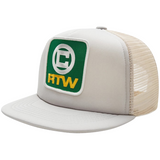 Corteiz Box Trucker Hat in grey with mesh backing and logo patch.