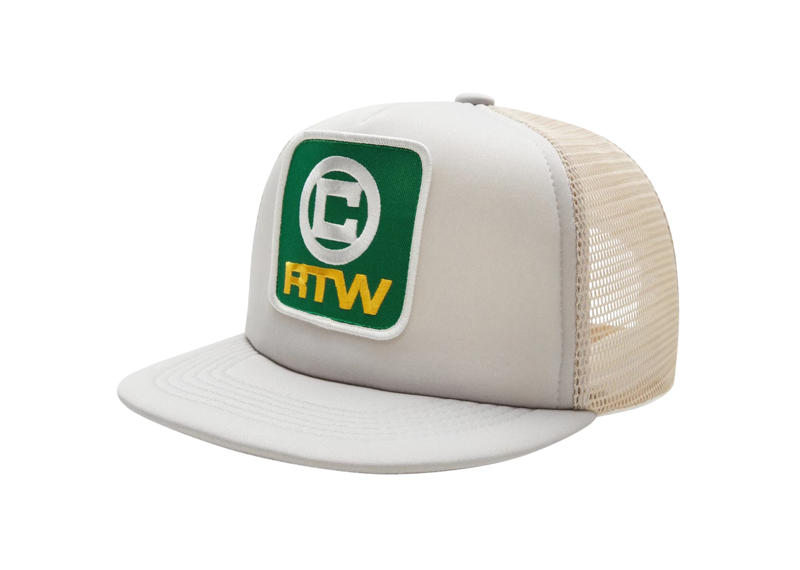 Corteiz Box Trucker Hat in grey with mesh backing and logo patch.