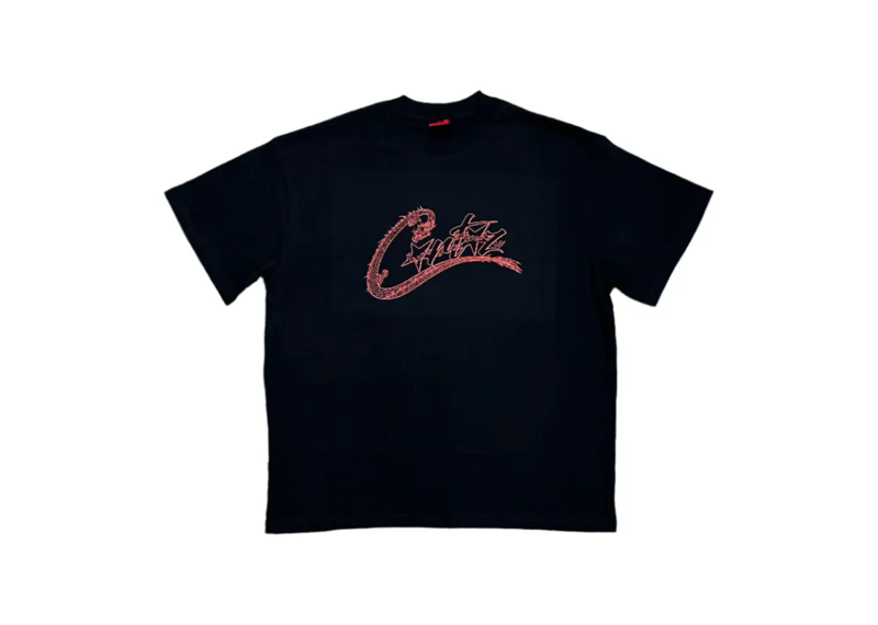 Corteiz Dragon Allstarz Black Tee, stylish streetwear t-shirt.