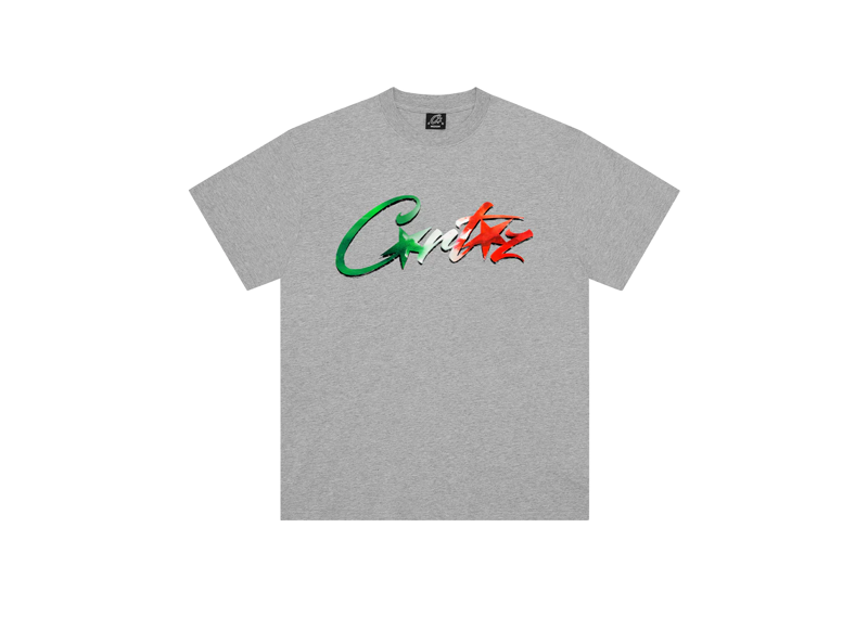 Corteiz Allstarz Italia Grey Tee with colorful logo design.