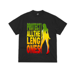 Corteiz Protect The Leng Black T-Shirt featuring colorful text and silhouette design.