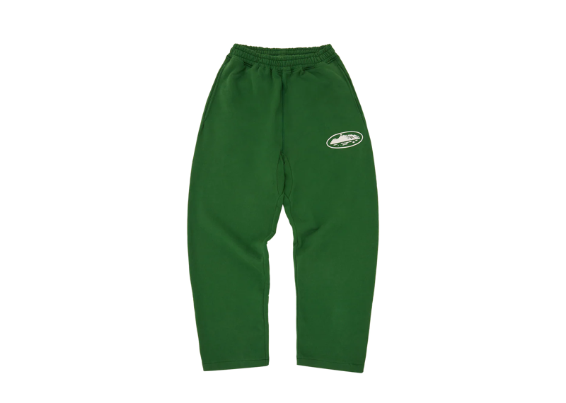 Green Corteiz Island Puff Print sweatpants with open hem and elastic waistband