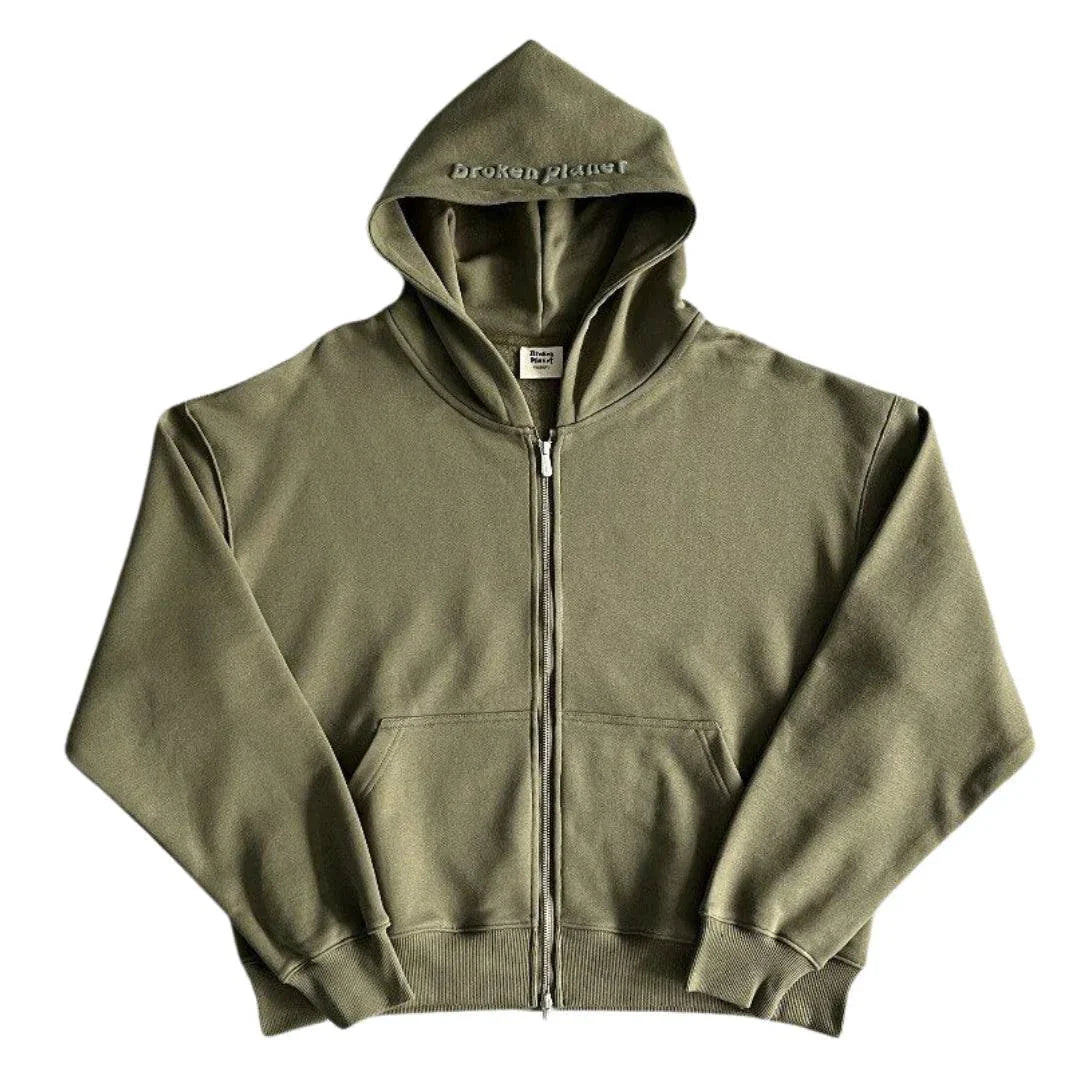 Broken Planet Basics Olive Green Zip Up Hoodie