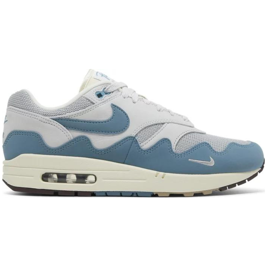 Patta x Air Max 1 Noise Aqua sneaker with suede and mesh upper.