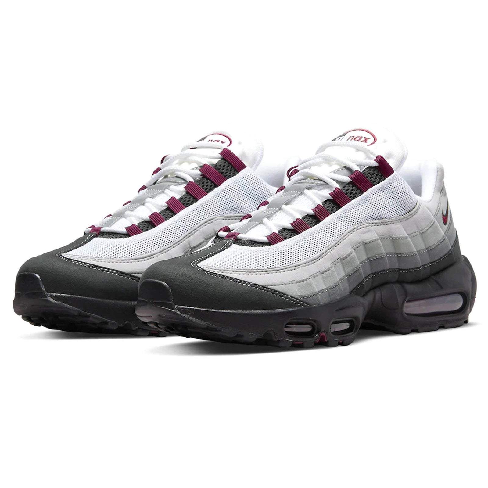 Air Max 95 Dark Beetroot sneakers featuring deep beetroot red accents, durable mesh, suede materials, and signature Air Max cushioning.