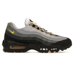 Air Max 95 Icons sneaker with gray and black design and yellow accents.