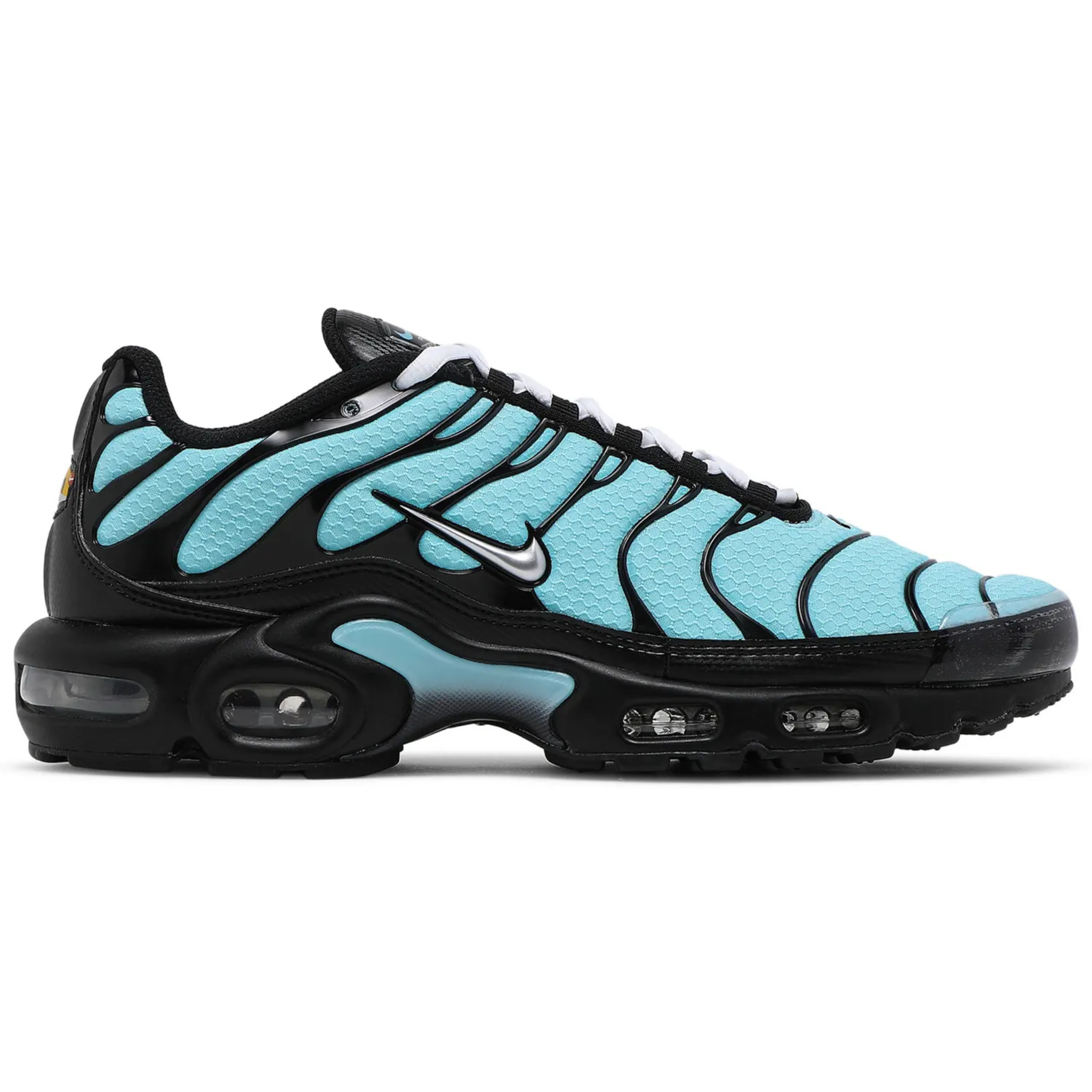 Air Max Plus Aqua Silver sneaker with black accents.