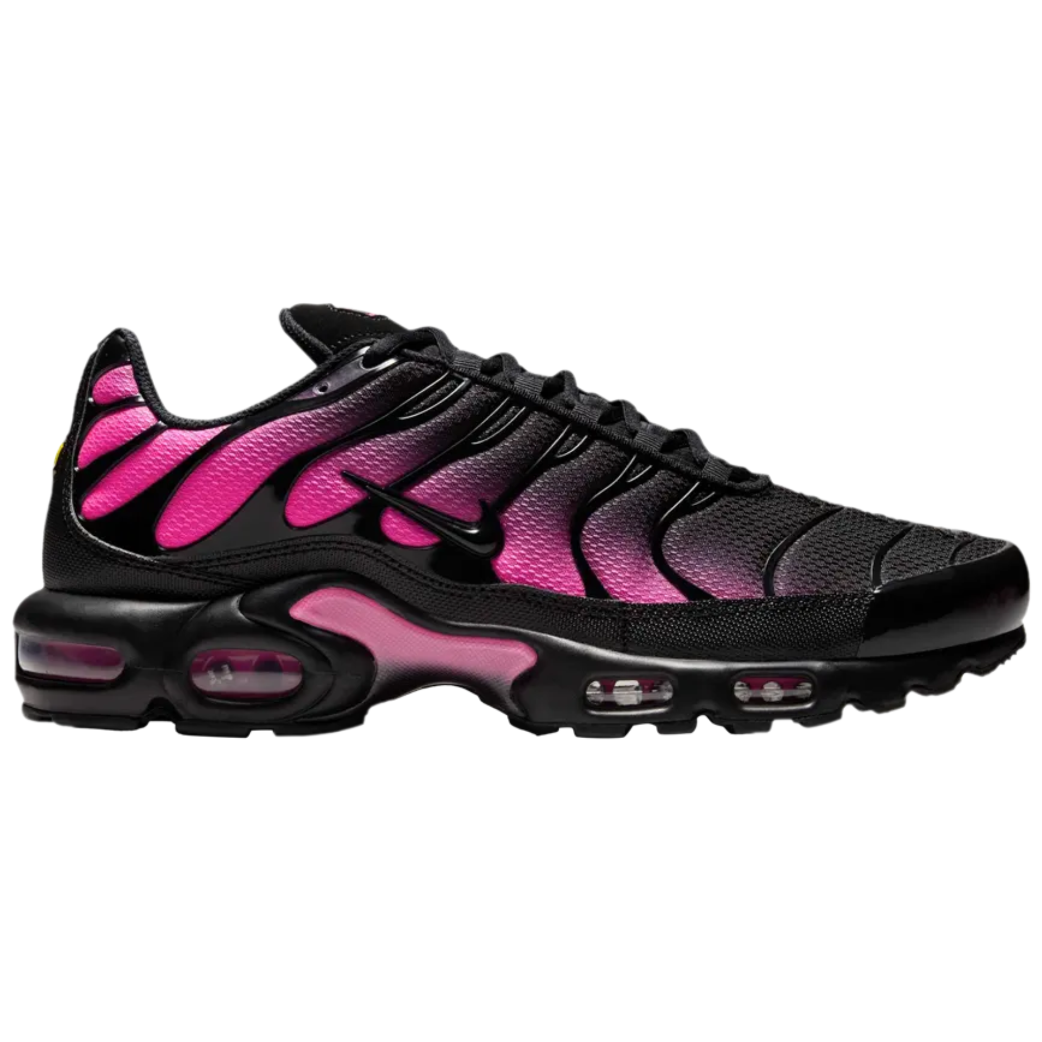 Air Max Plus Black Laser Fuchsia sneaker with gradient design.