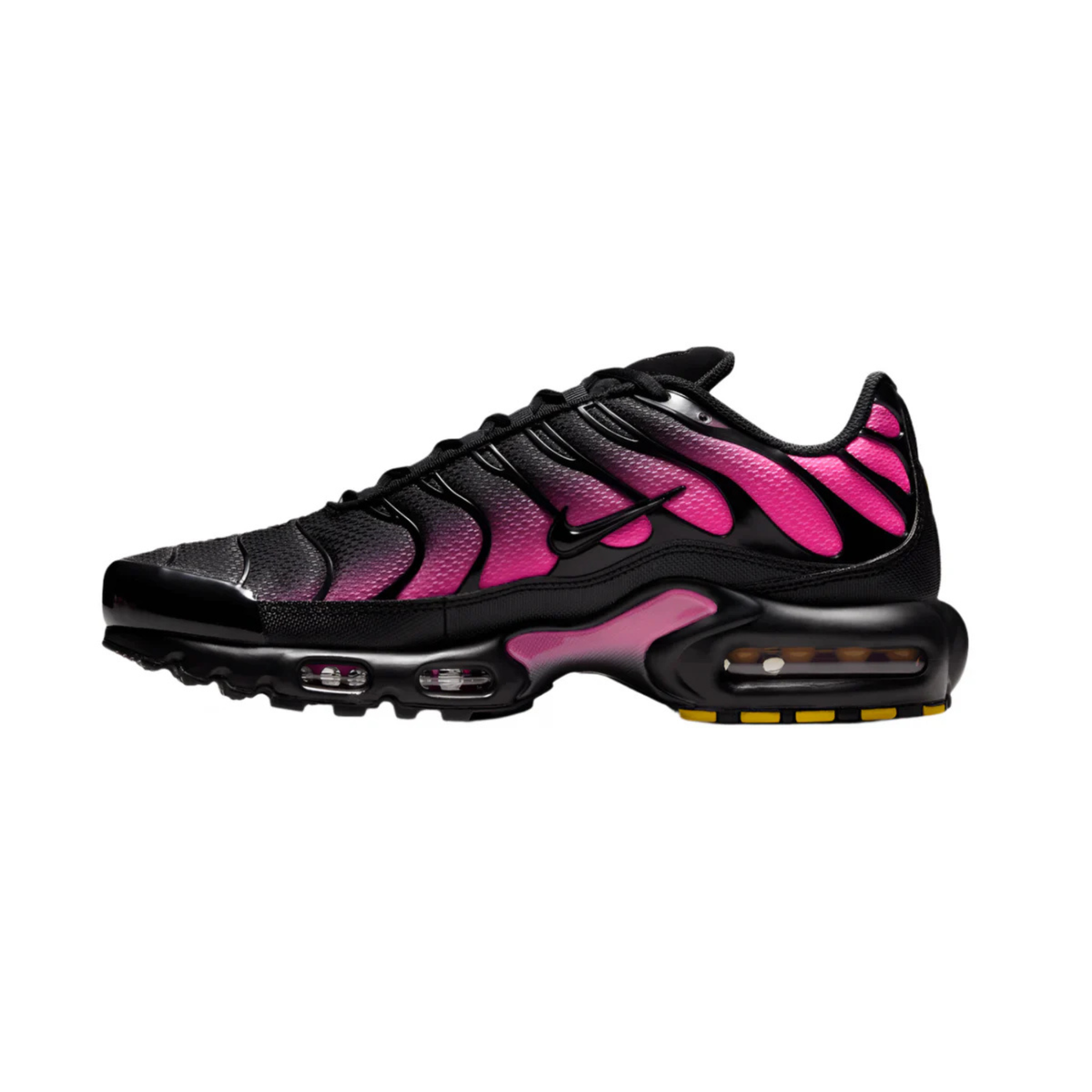 Air Max Plus Black Laser Fuchsia sneaker with pink accents.