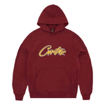 Corteiz Satin Applique Allstarz Hoodie in maroon.