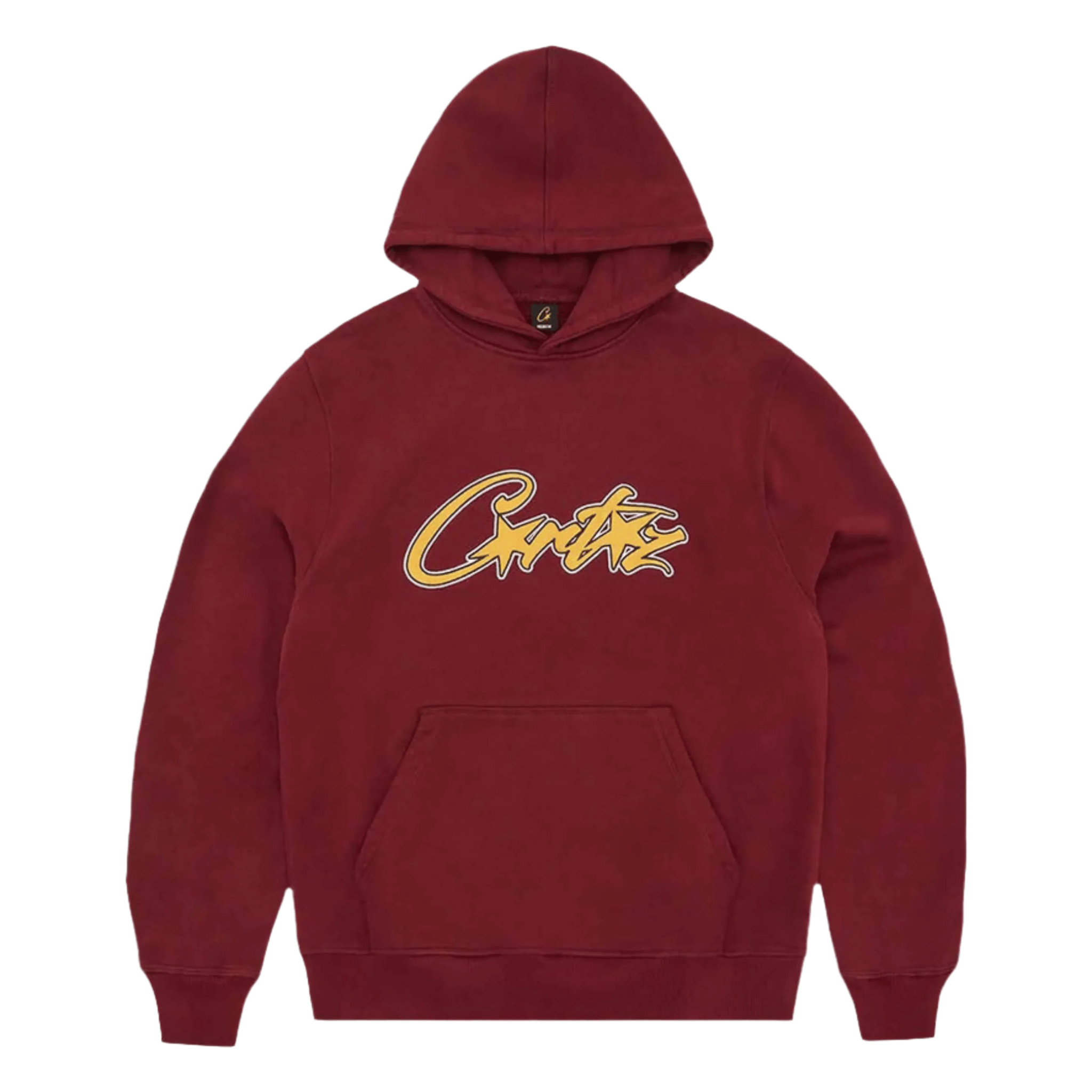 Corteiz Satin Applique Allstarz Hoodie in maroon.