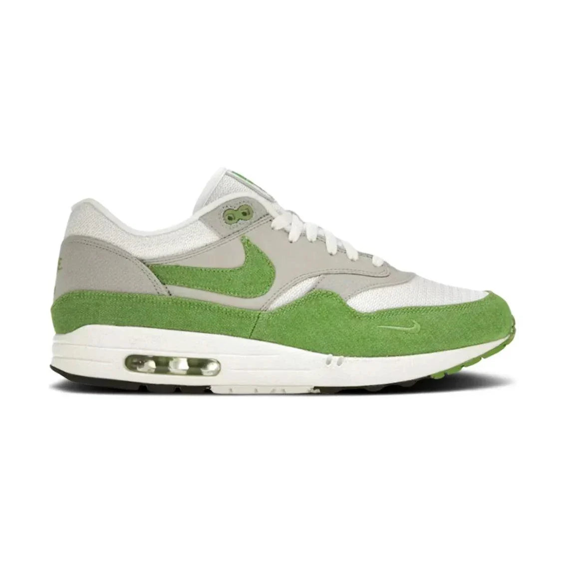 Patta x Air Max 1 Chlorophyll 2024 sneaker in green and white.