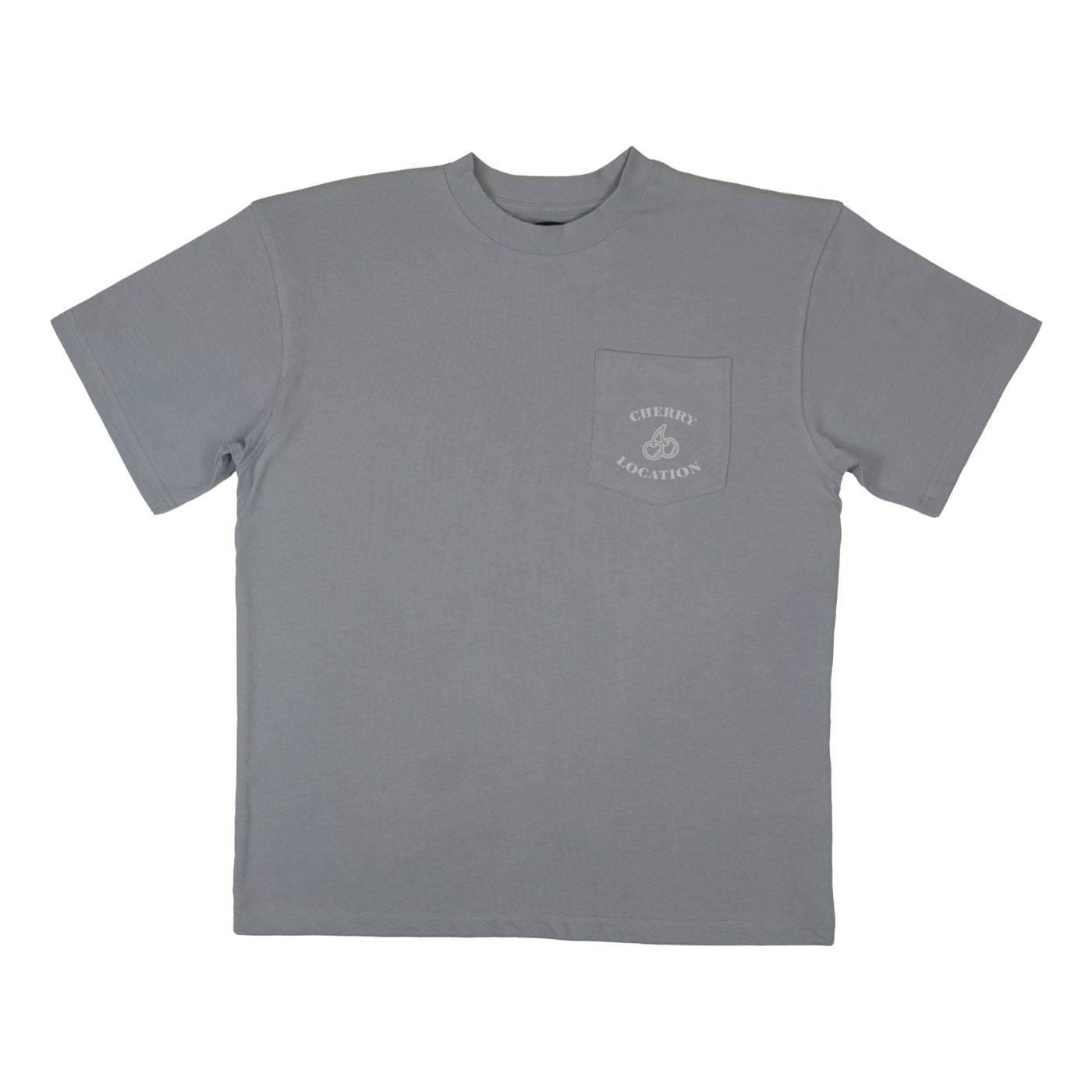 Cherry Location Grey T-Shirt with chest pocket and logo print in light grey color
