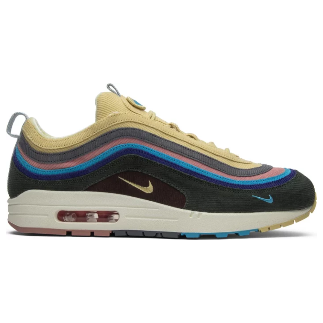 Sean Wotherspoon x Air Max 1/97 sneaker with colorful corduroy and suede design.