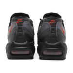 Nike Air Max 95 Black Picante Reflective sneakers, rear view showing reflective details and Picante Red accents.