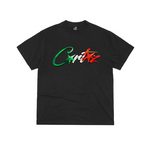 Corteiz Allstarz Italia Black Tee featuring Italian flag colors on logo.