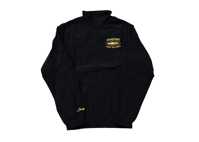 Corteiz 667 Shukushuku Track Jacket in Black and Gold.
