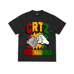 Corteiz Peace In The World black T-shirt with colorful graphic design.
