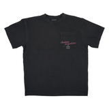 Cherry Location faded black T-shirt with chest pocket and printed logo design