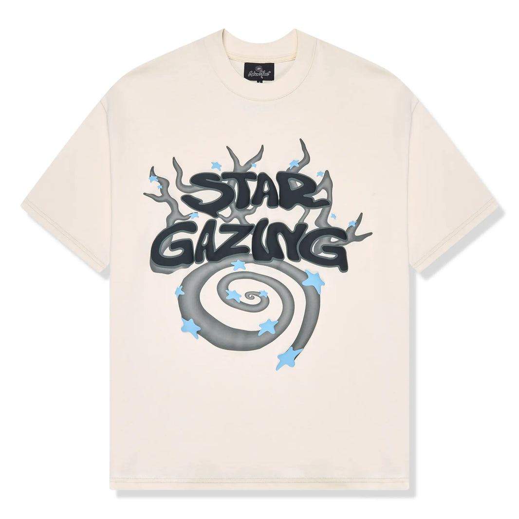 Vanilla white t-shirt with "Star Gazing" graphic from Broken Planet Market.