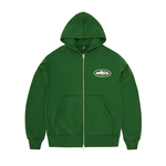 Green Corteiz Island puff print zip-up hoodie with front pockets and hood