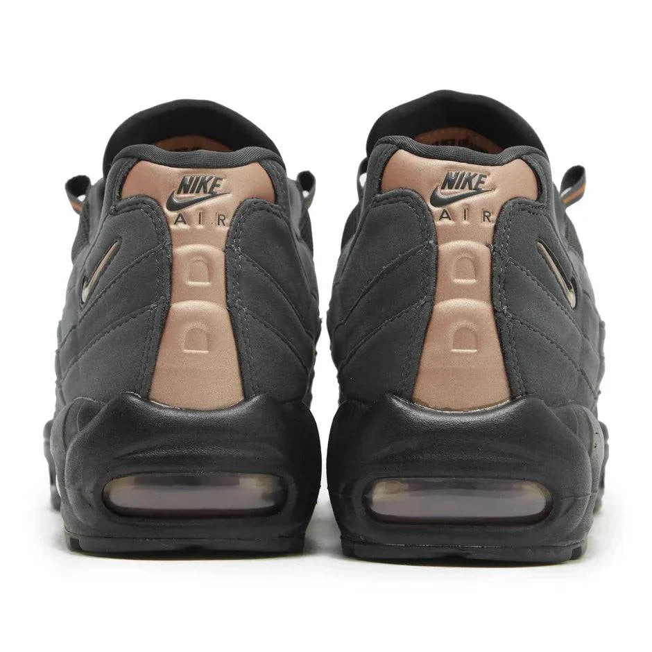 Nike Air Max 95 "Live Yours" Black Rose Gold, Central Cee x Syna World, rear view, rose gold accents, black base.