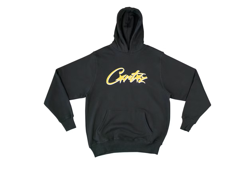Black hoodie yellow writing hotsell