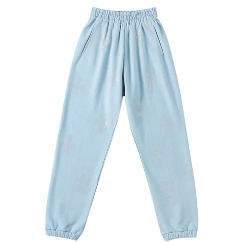 UNKNOWN JOGGERS BABY BLUE RHINESTONE CROSS 1LUX