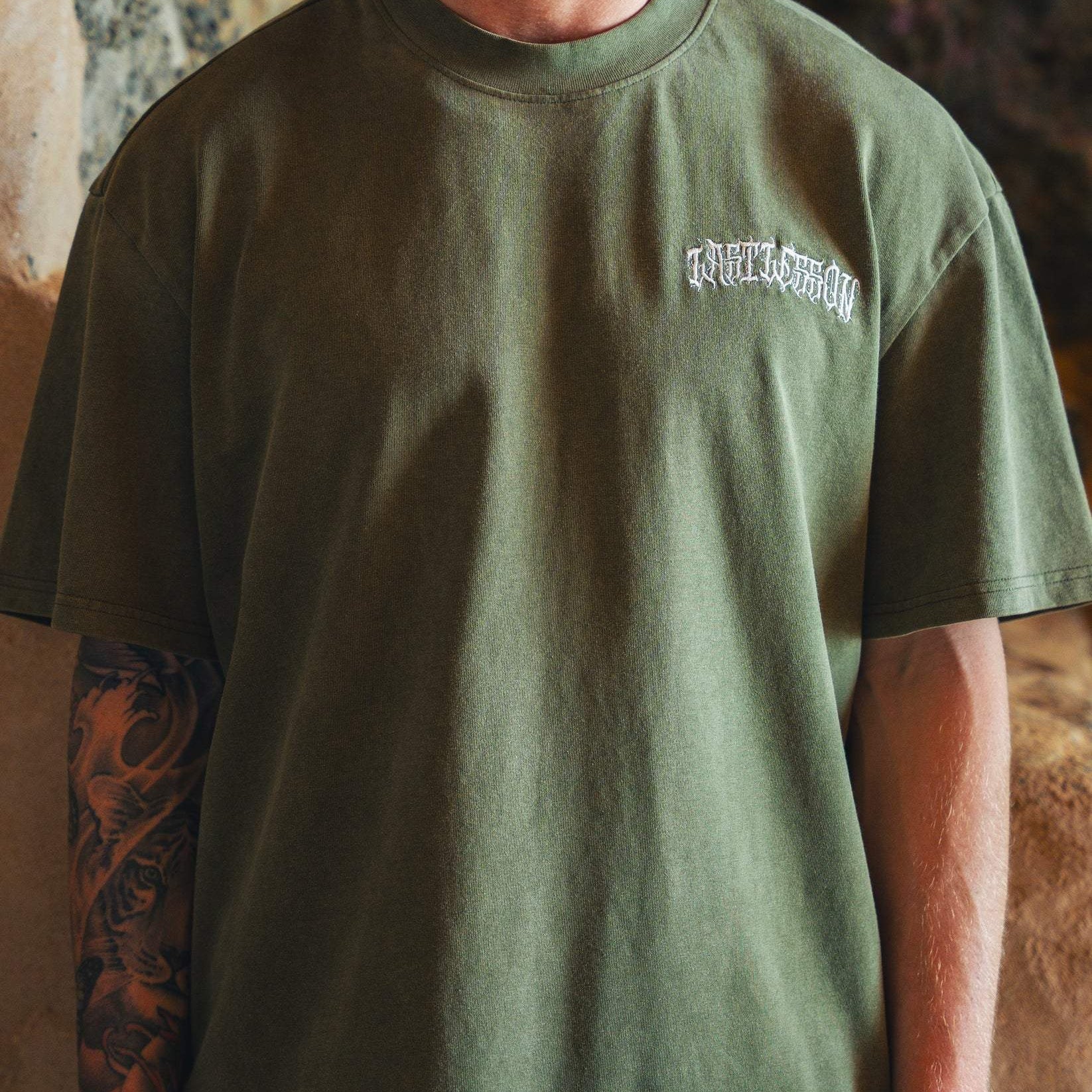 Last Lesson Script T-Shirt in Army Green color