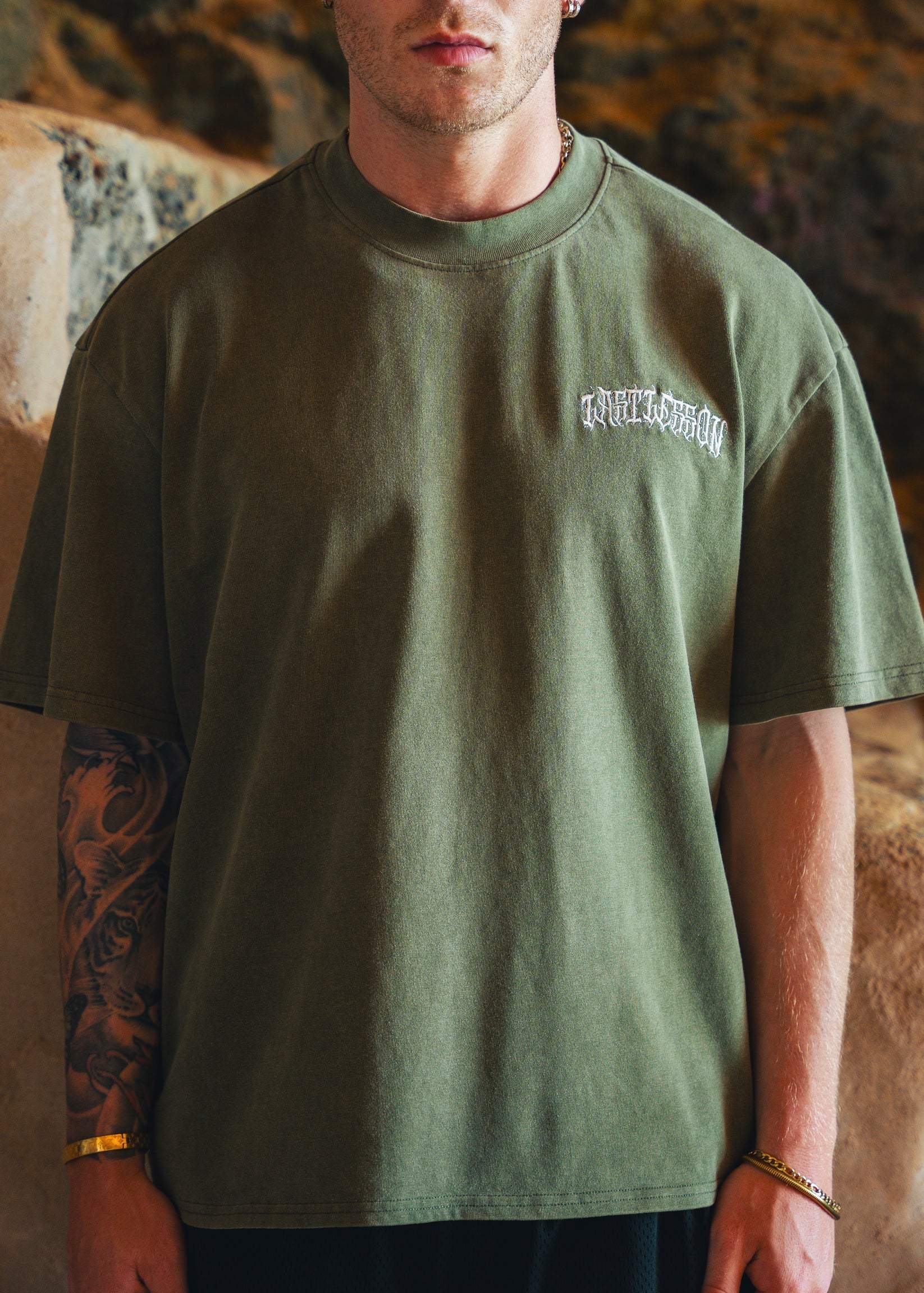 Last Lesson Script T-Shirt in Army Green color