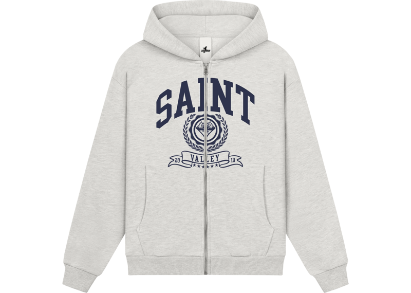Suavo World Saint Valley grey zip-up hoodie front view