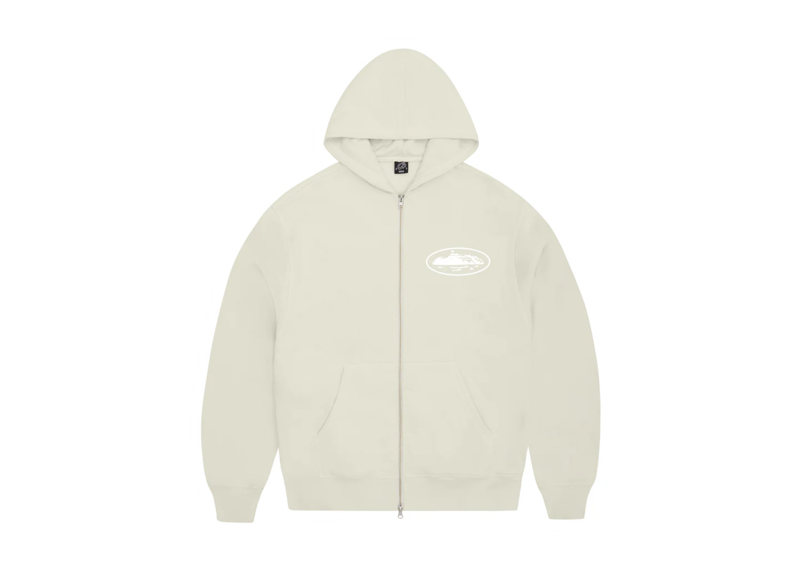 Off white Corteiz Island Puff print zip hoodie with front pockets and hood