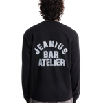 Jeanius Bar Atelier varsity black and white long sleeve shirt with relaxed boxy fit and vintage wash