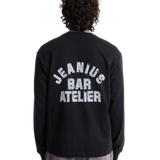 Jeanius Bar Atelier varsity black and white long sleeve shirt with relaxed boxy fit and vintage wash