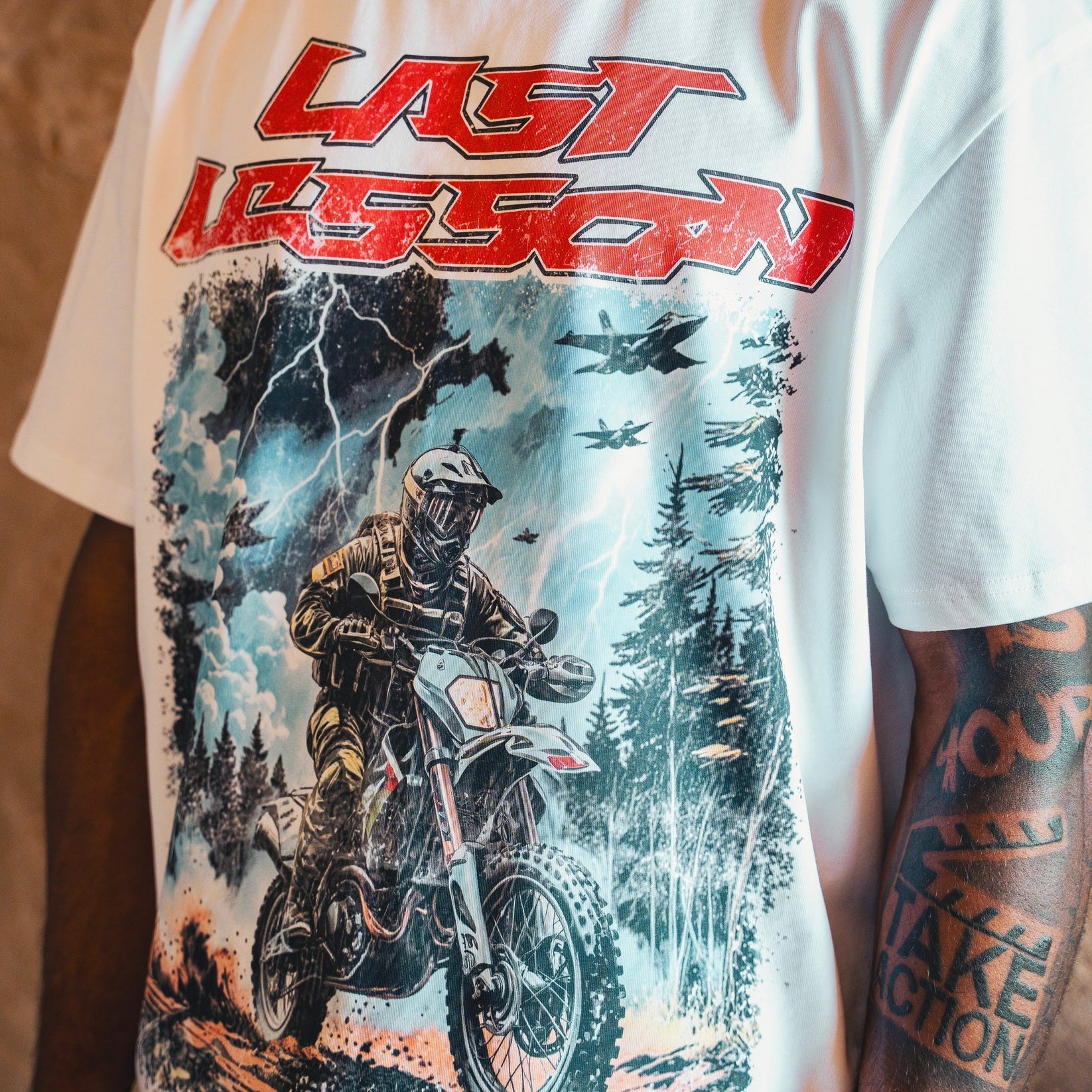 White Last Lesson Track T-Shirt with logo design