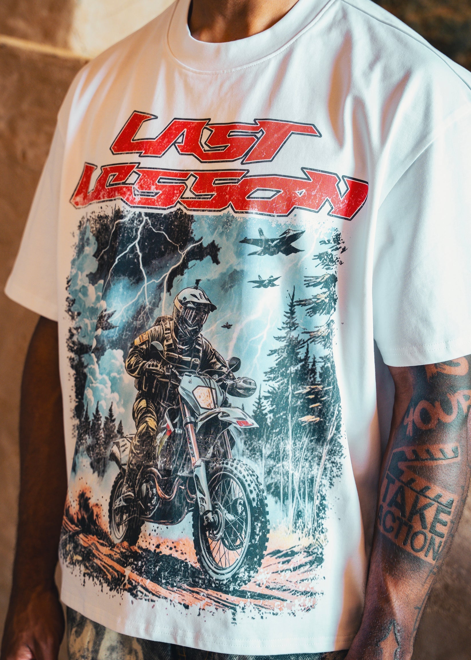 White Last Lesson Track T-Shirt with logo design