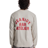 Jeanius Bar Atelier varsity long sleeve t-shirt in cream and red with vintage wash and boxy fit