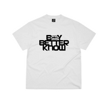 White Corteiz BBK Alcatraz Tee with black "Boy Better Know" text and Alcatraz graphic on front