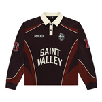 Suavo World Saint Valley maroon long sleeve rugby polo shirt