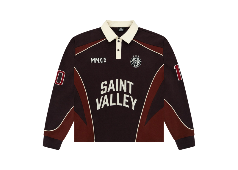 Suavo World Saint Valley maroon long sleeve rugby polo shirt
