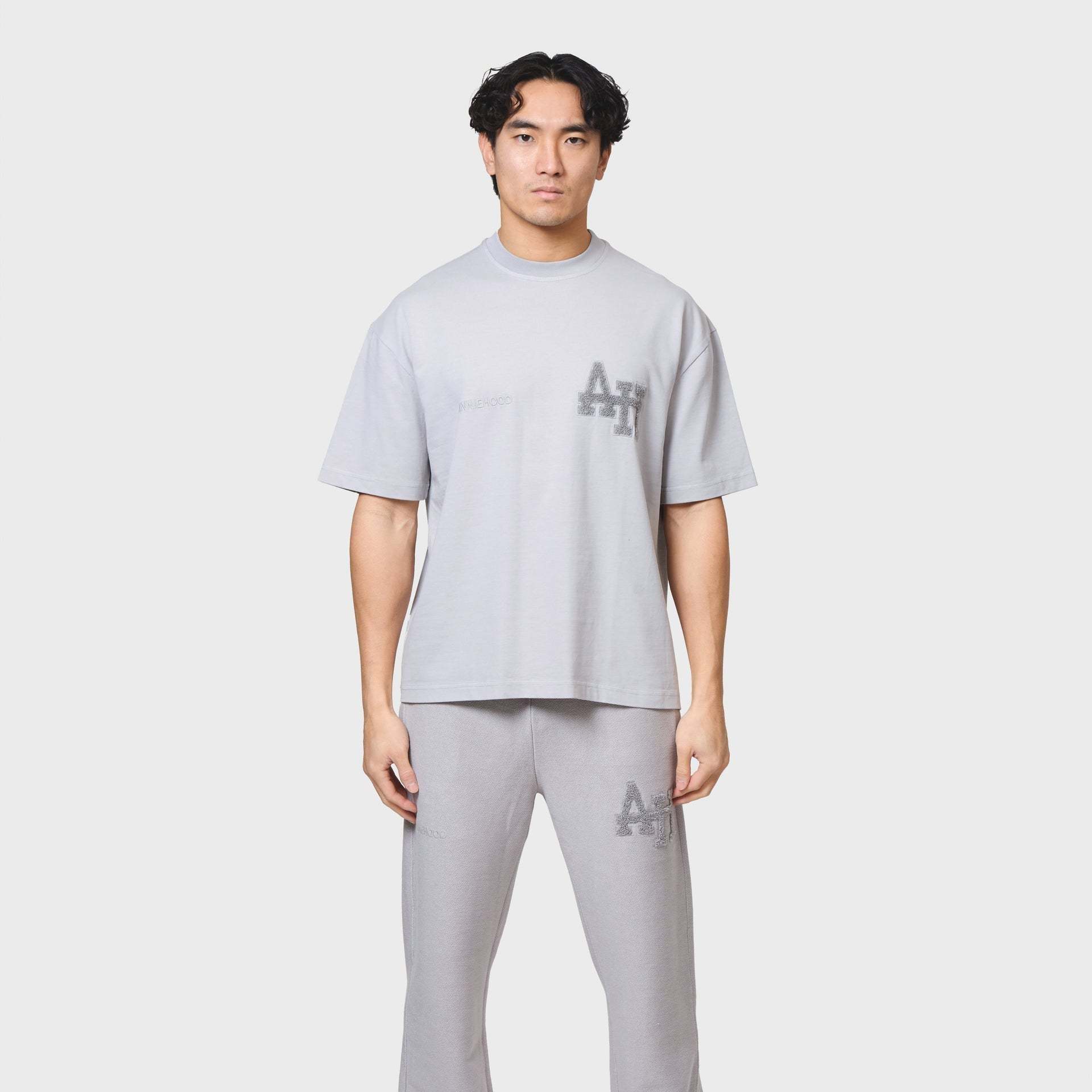 Annie Hood college t-shirt in washed grey color