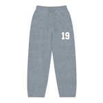 Suavo World 19 grey knit sweatpants with drawstring and white number 19 design