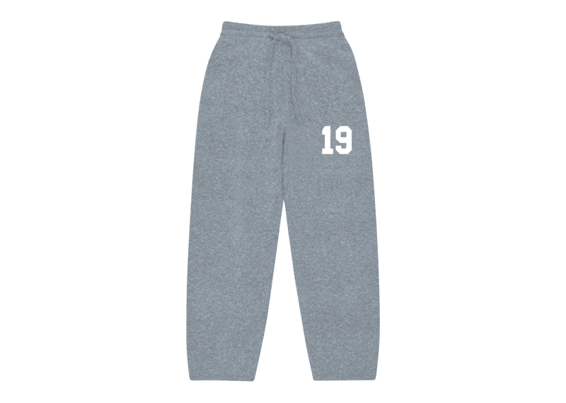 Suavo World 19 grey knit sweatpants with drawstring and white number 19 design