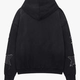 Siarr Star Hoodie in washed black with regular fit, pullover hood, and kangaroo pocket made of 100% cotton