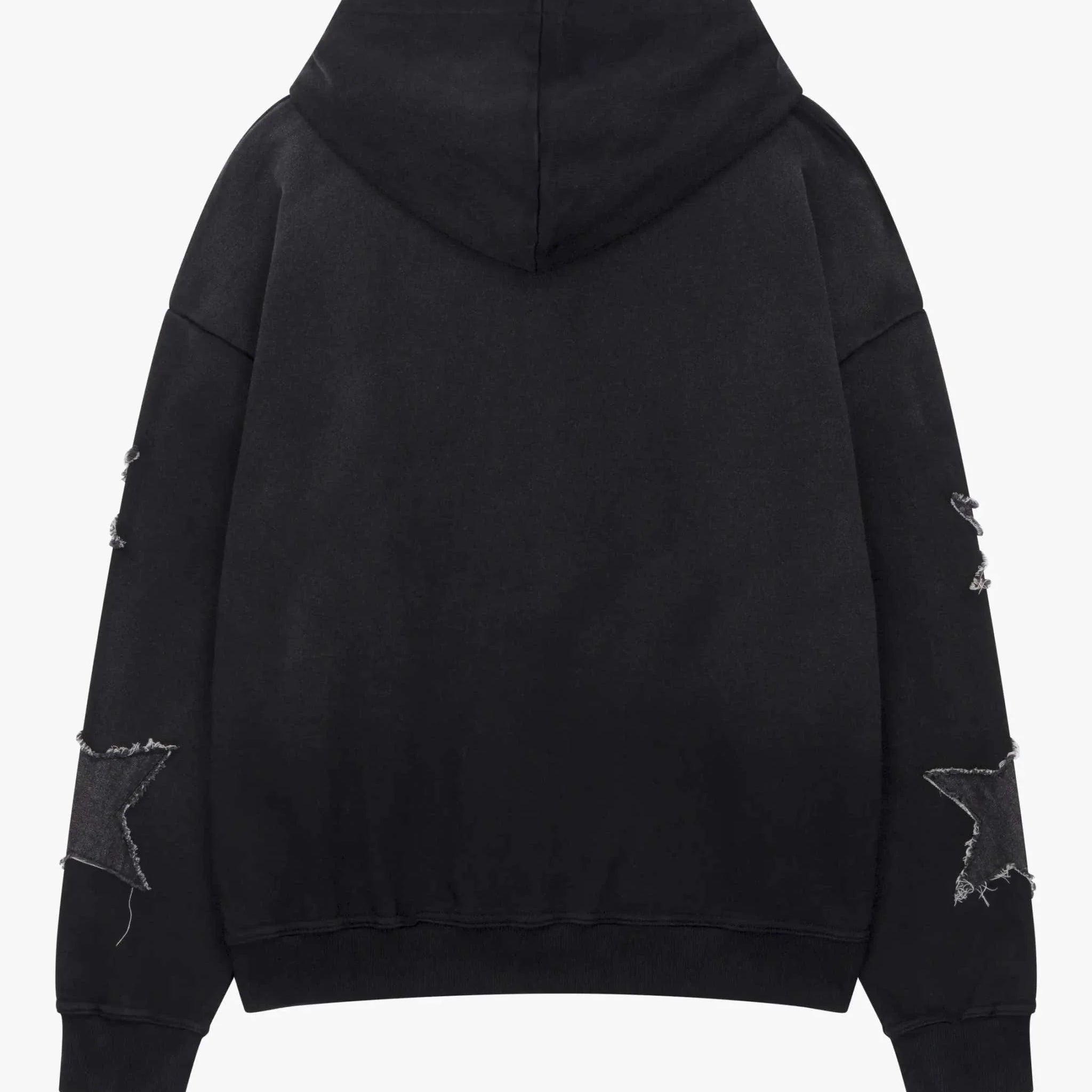 Siarr Star Hoodie in washed black with regular fit, pullover hood, and kangaroo pocket made of 100% cotton