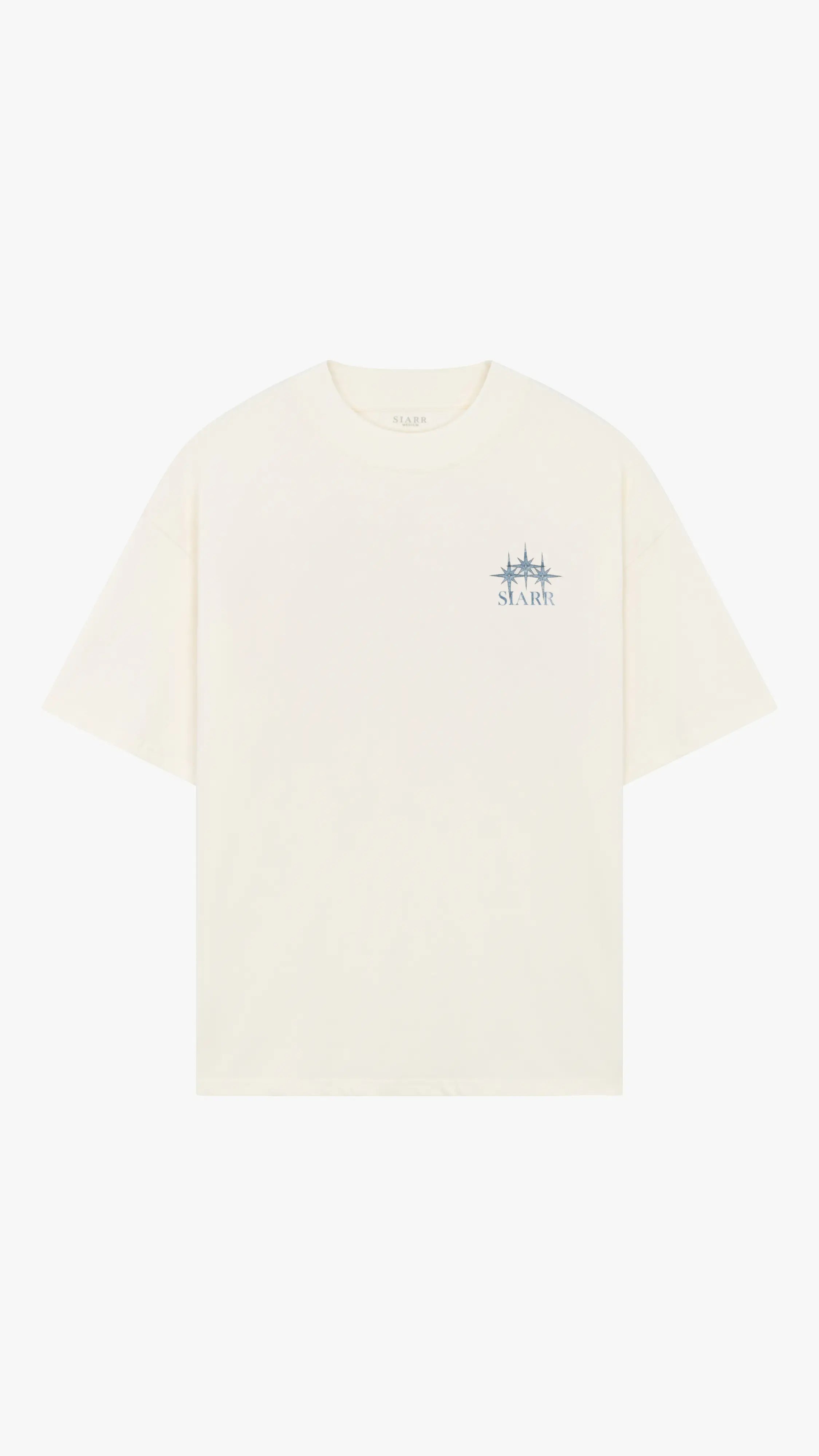 Siarr Stardust Tee white graphic t-shirt with back print and relaxed fit in heavyweight cotton