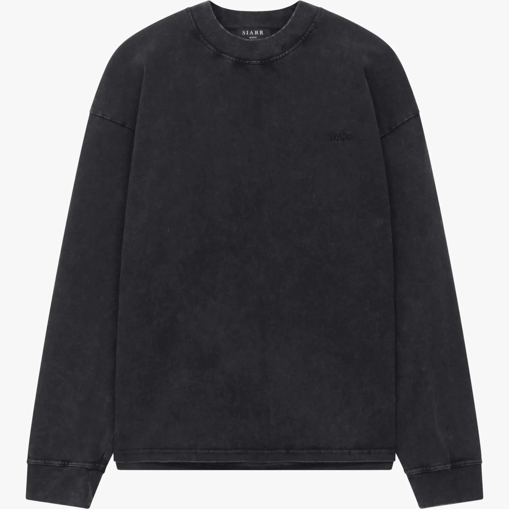 Siarr Washed L/S Tee oversized fit black heavyweight cotton long sleeve shirt with ribbed neck and screen print