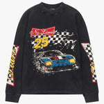 Siarr No Limits oversized black long sleeve tee with ribbed neck and screen print in heavyweight 100% cotton fabric