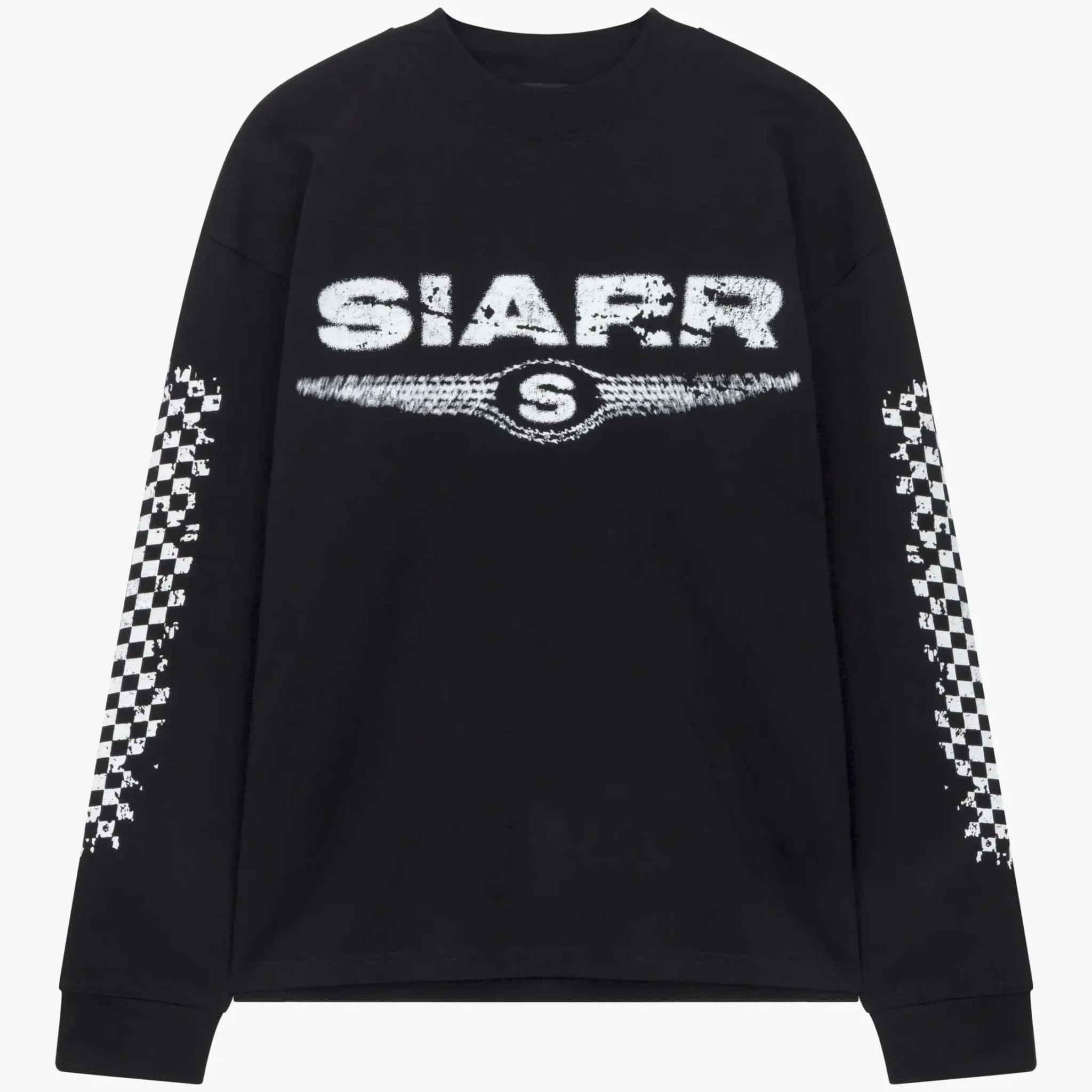 Siarr Chequered L/S Tee black oversized fit ribbed neck 100% cotton heavyweight fabric
