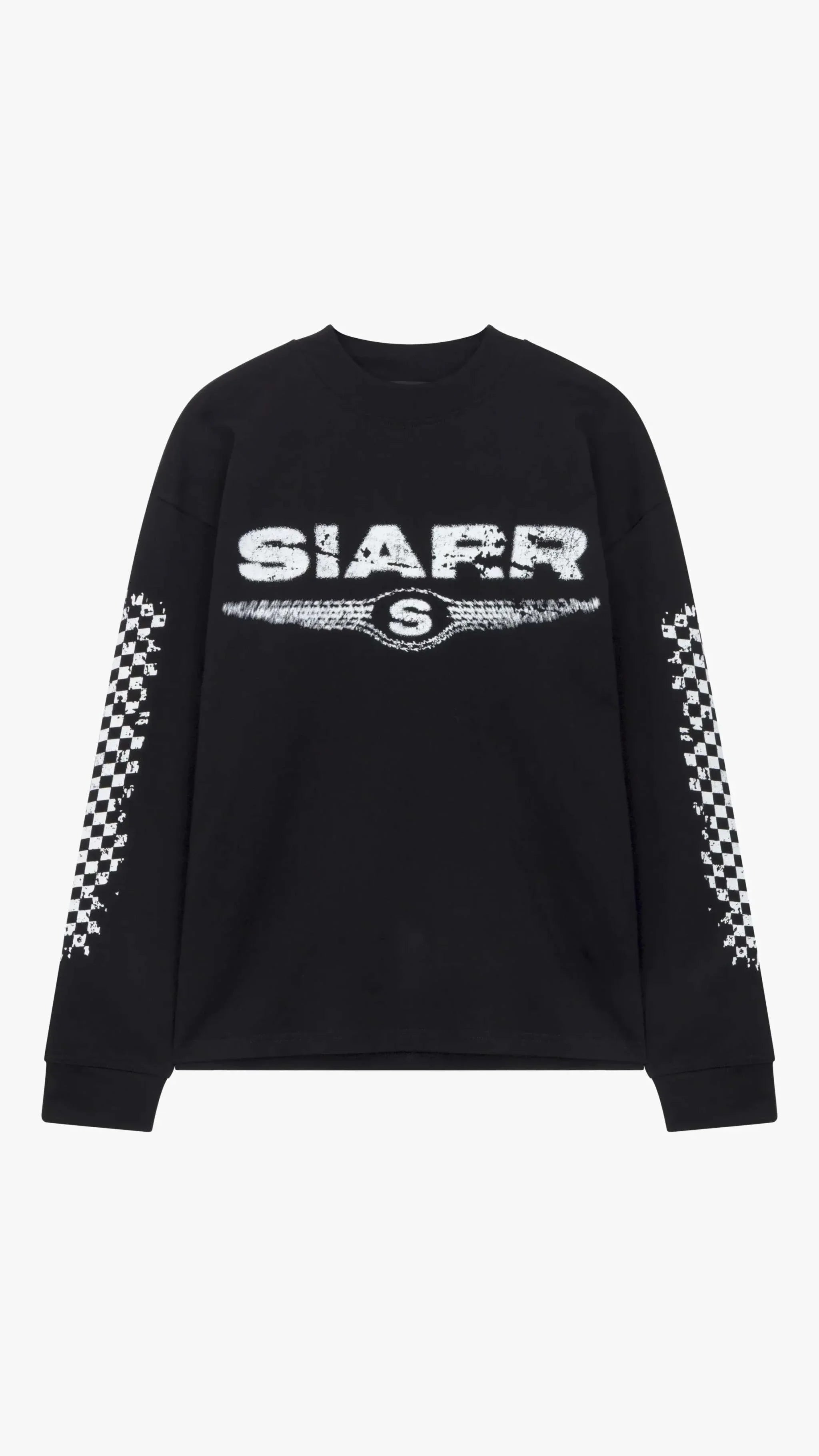 Siarr Chequered L/S Tee black oversized fit ribbed neck 100% cotton heavyweight fabric
